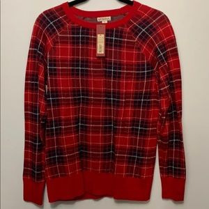 Red plaid fitted sweater